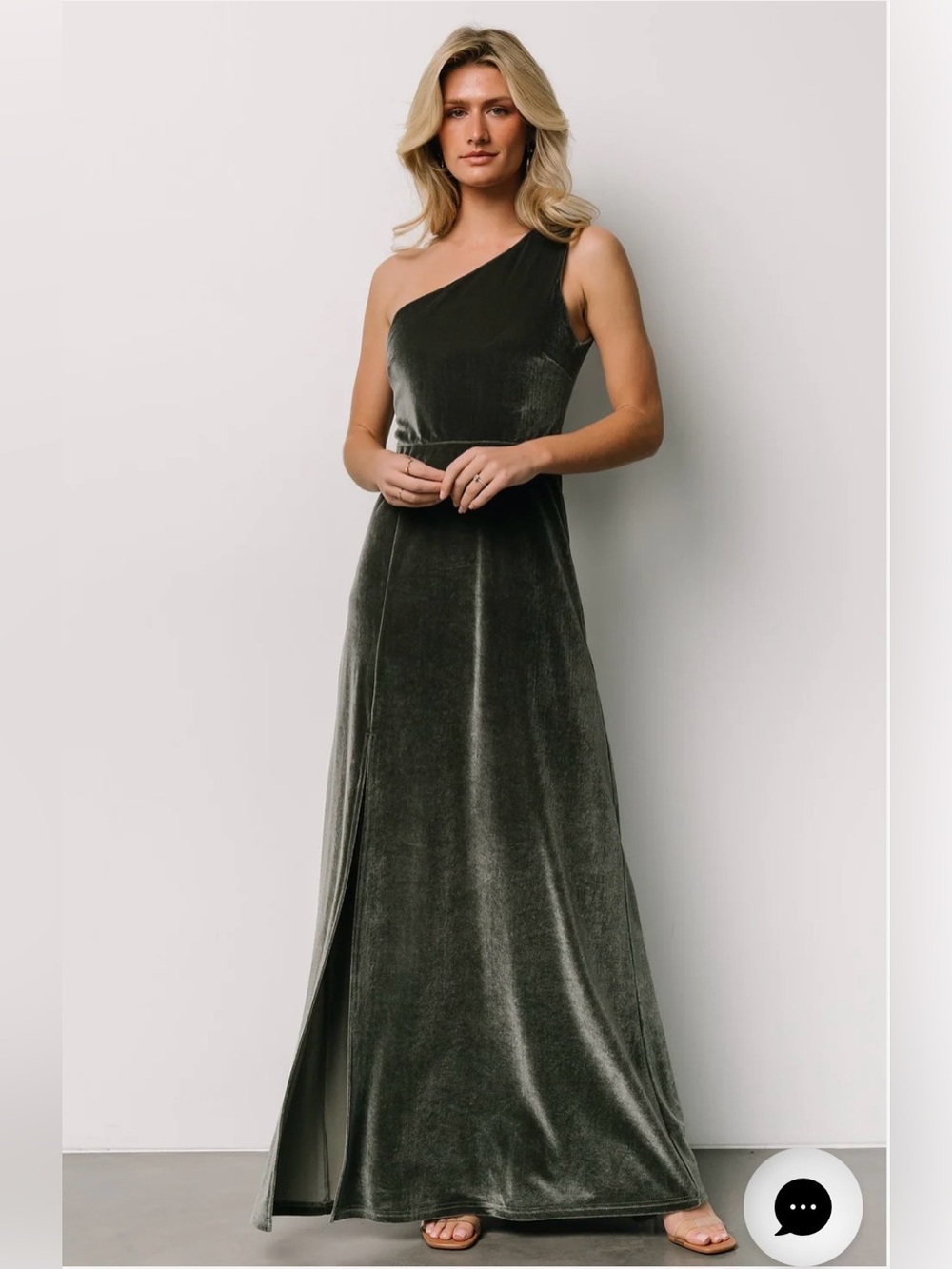 NWT Baltic Born Tatiana small eucalyptus velvet one shoulder bridesmaid dress